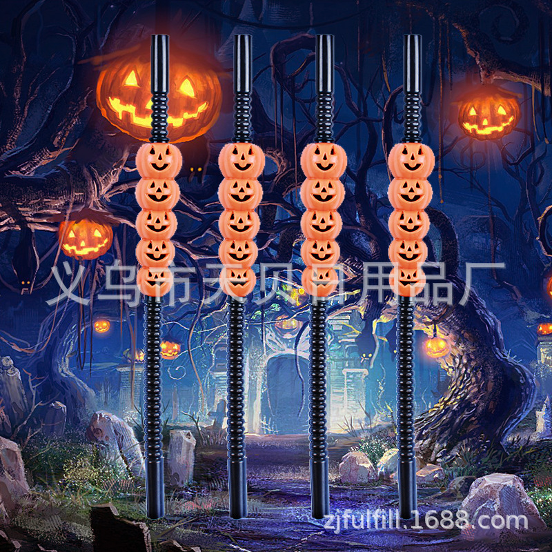 Halloween Creative Straw Spot Halloween Plastic Pumpkin Imp Straw Bar Drink Shop Drink Set details Picture