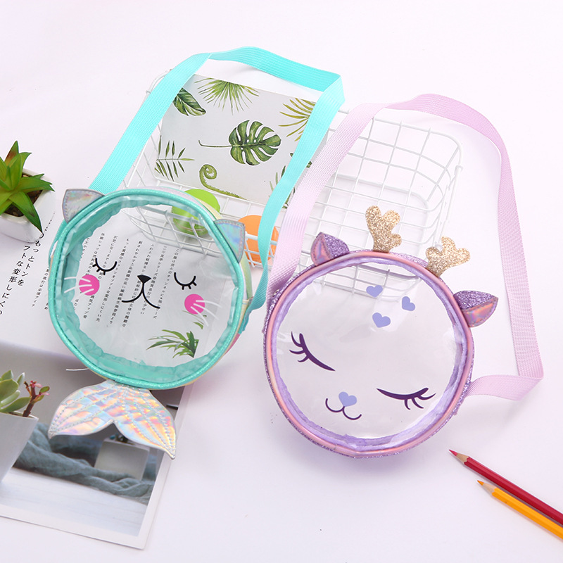 金吉多儿童包韩版新款猫咪美人鱼鱼尾PVC透明包女单肩斜挎包