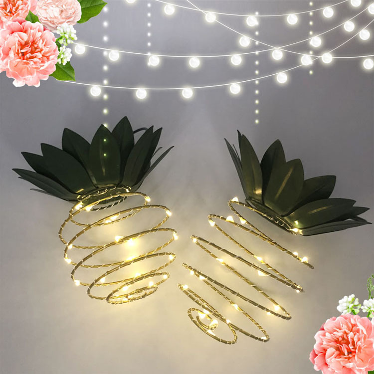 Amazon's popular solar iron work pineapple lamp LED garden copper wire lamp can be retractable outdoor waterproof decoration