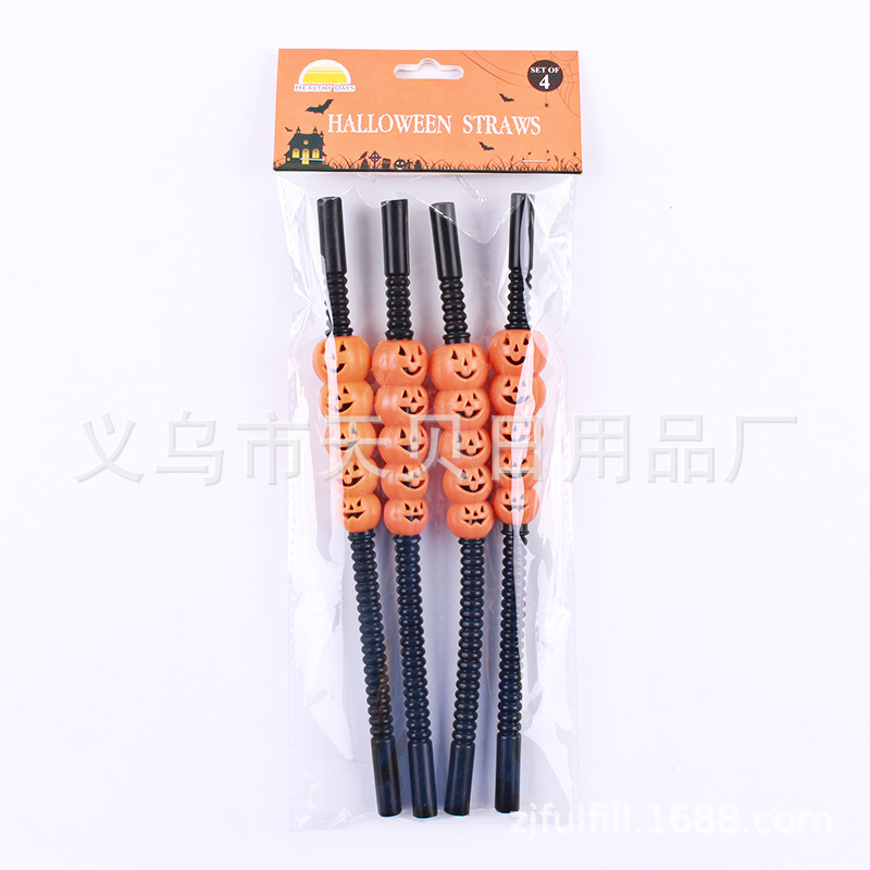 Halloween Creative Straw Spot Halloween Plastic Pumpkin Imp Straw Bar Drink Shop Drink Set Application Scenario