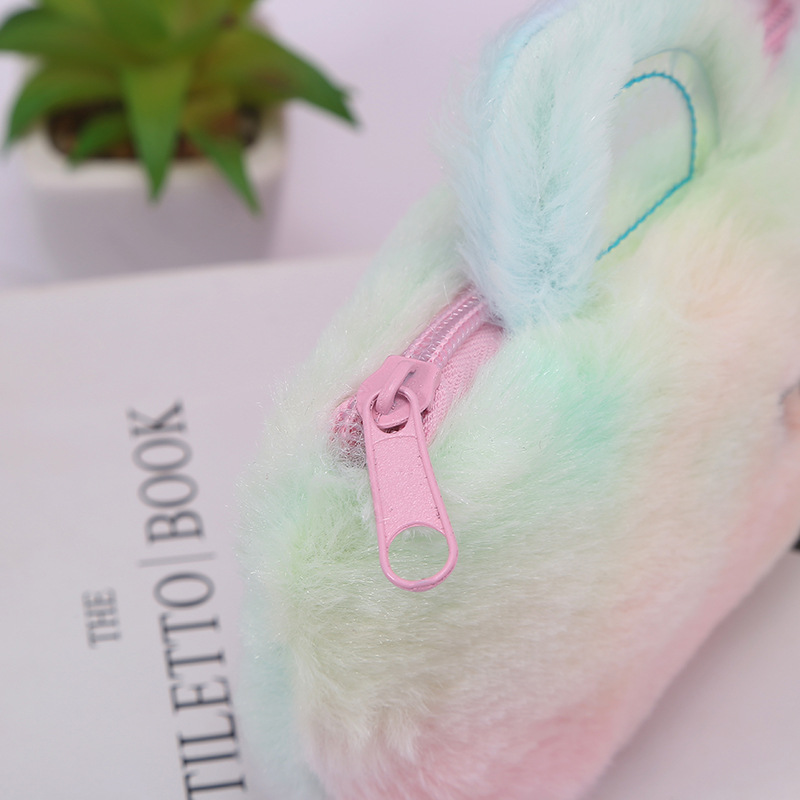 Jinjiduo can customize rainbow plush rabbit fur, cute cartoon bear pen cases, stationery bags and student stationery boxes Specification image