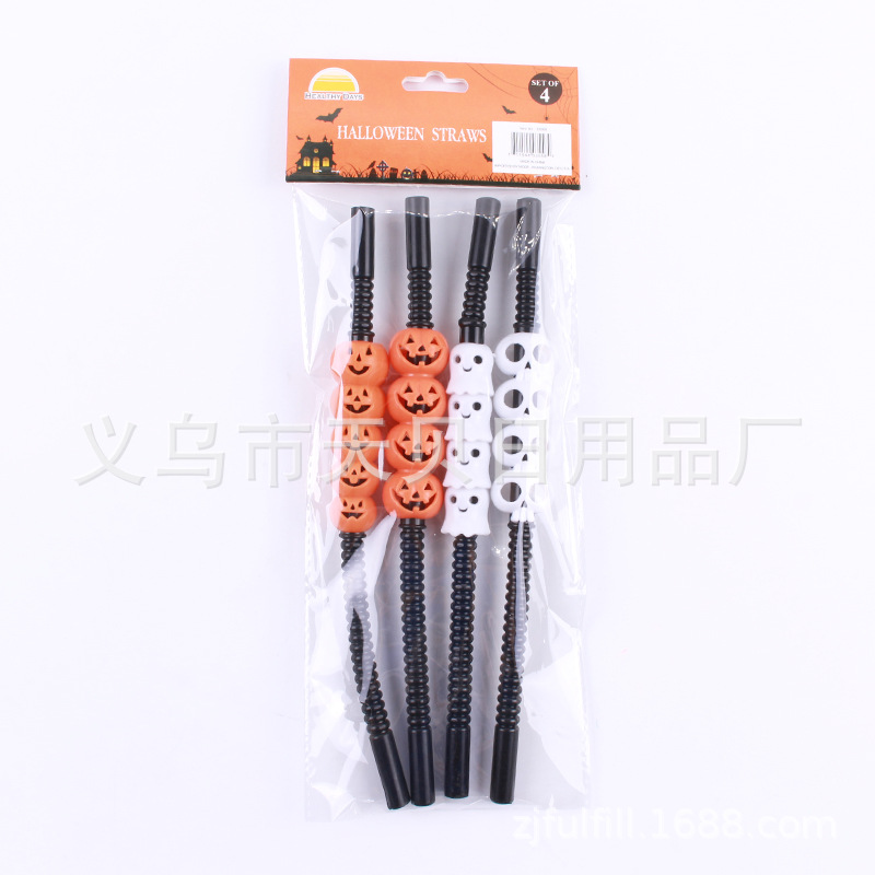 Halloween Pumpkin Straw Theme Halloween Plastic Straw Pumpkin Imp Straw Application Scenario