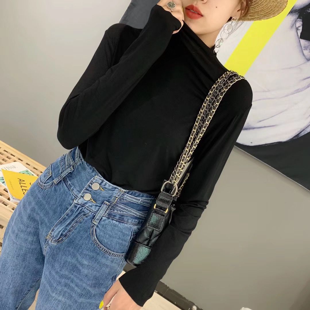 Eight-color solid-color modal base layer long-sleeved T-shirt, Korean-style Dui Dui collar small high collar modal cotton long-sleeved T-shirt Specification image