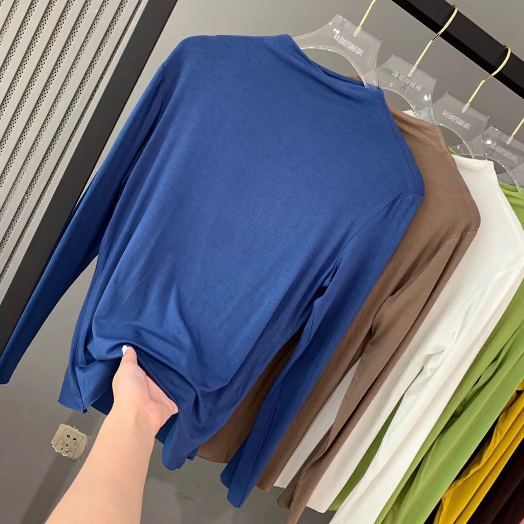 Eight-color solid-color modal base layer long-sleeved T-shirt, Korean-style Dui Dui collar small high collar modal cotton long-sleeved T-shirt Application Scenario