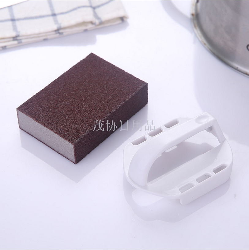 强力去污金刚砂海绵刷带手柄厨房刷锅锅刷高效去锈海绵擦细节图