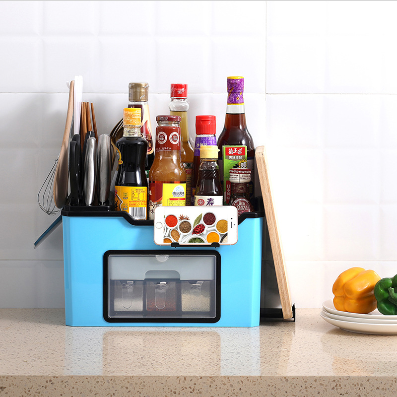 New floor-standing kitchen storage rack, plastic multi-style flavor box, multi-functional knife rack storage box Specification image