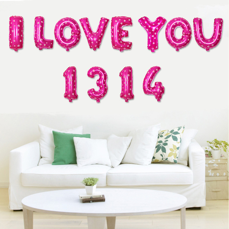 Layout Layout Decoration Rose Red English Letters Aluminum Film Balloon Package Iloveyou1314 Specification drawing