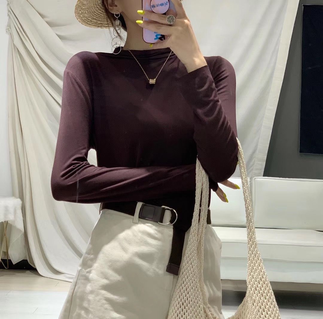 Eight-color solid-color modal base layer long-sleeved T-shirt, Korean-style Dui Dui collar small high collar modal cotton long-sleeved T-shirt details Picture