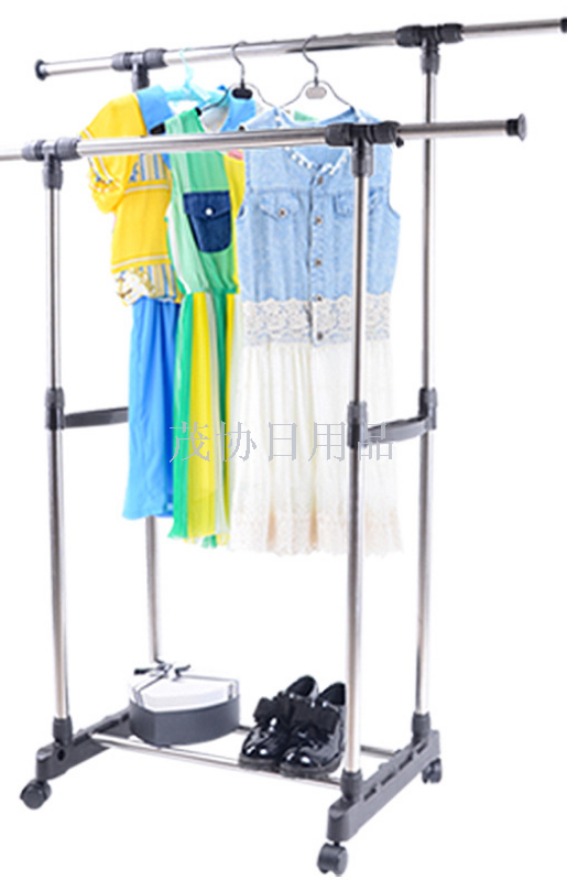Stainless steel double pole drying clothes rack floor drying clothes rack folding clothes rack