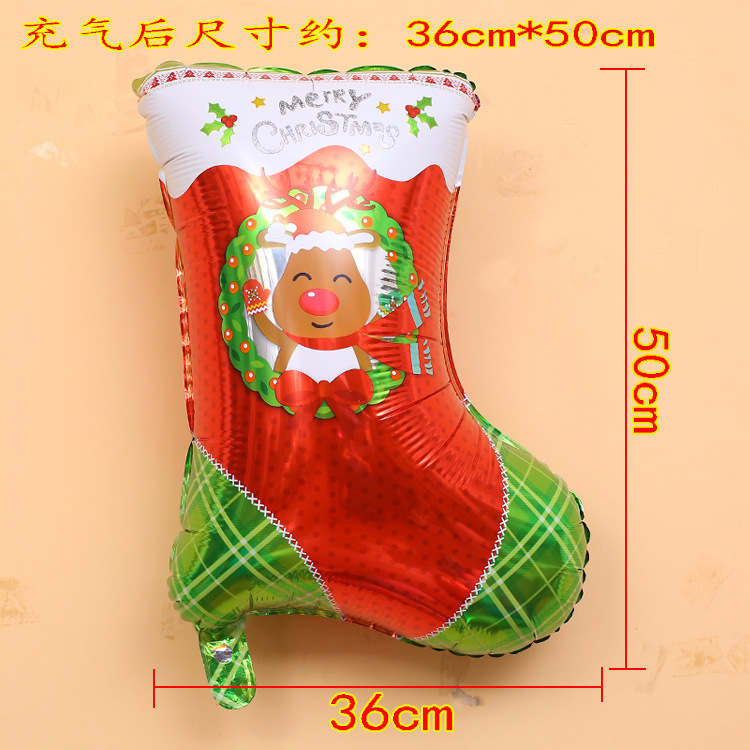 New cartoon-shaped Christmas stocking balloons, Santa Claus reindeer holiday party decorations, aluminum film balloons Application Scenario