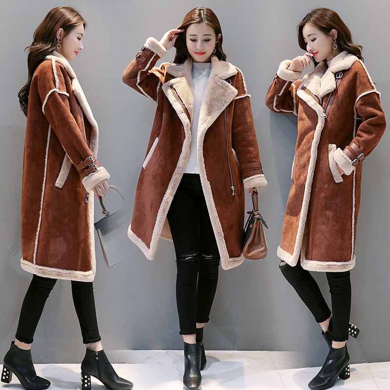 Deerskin velvet coat Women's winter new medium long fur one thick lamb suede coat Specification drawing