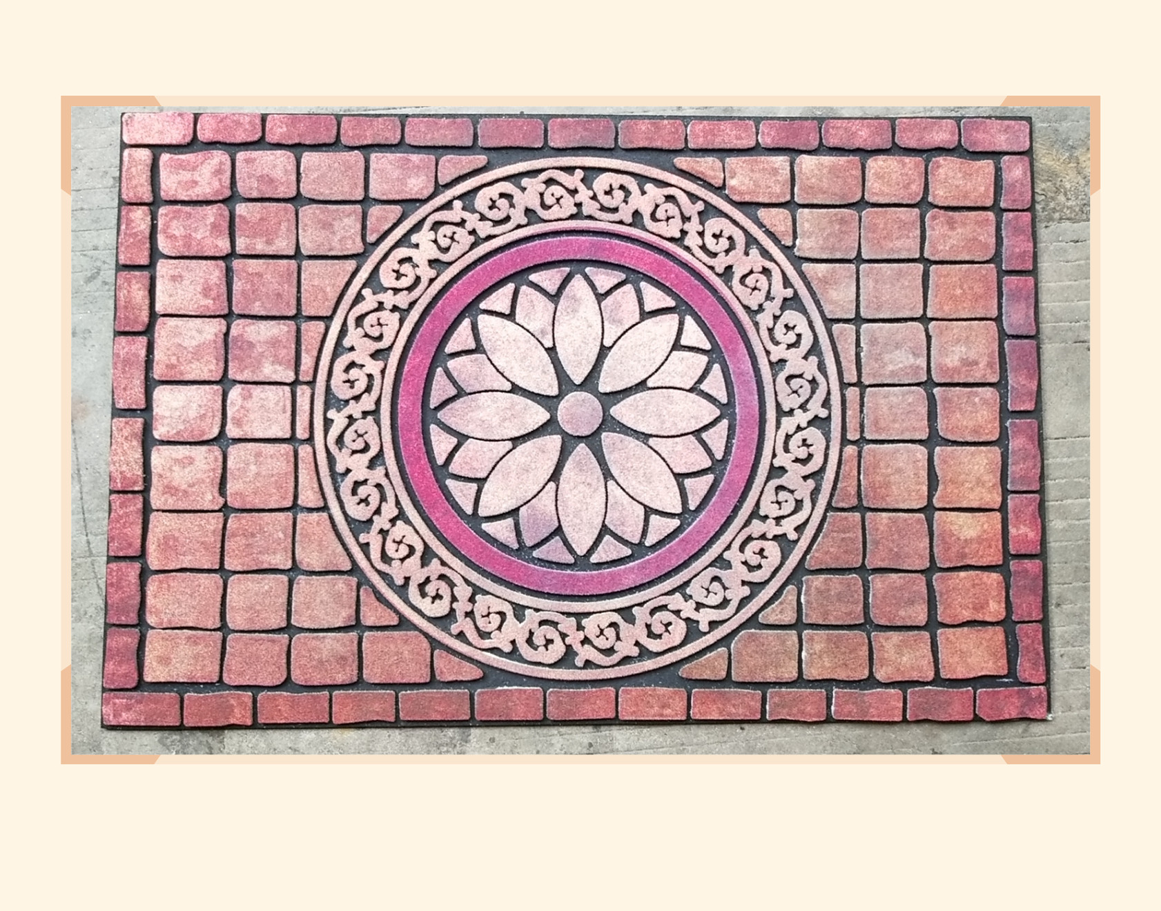 European-style rubber flocking floor mat, anti-slip mat, door mat, foot mat, carpet, mud scraper mat, outdoor mat, 58*88CM, good quality, clear pattern, multiple patterns can be mixed or cleaned, 10 pieces per piece Item Picture