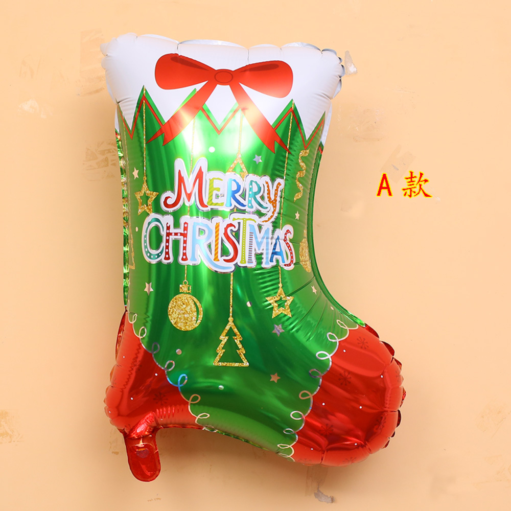 New cartoon-shaped Christmas stocking balloons, Santa Claus reindeer holiday party decorations, aluminum film balloons Specification image