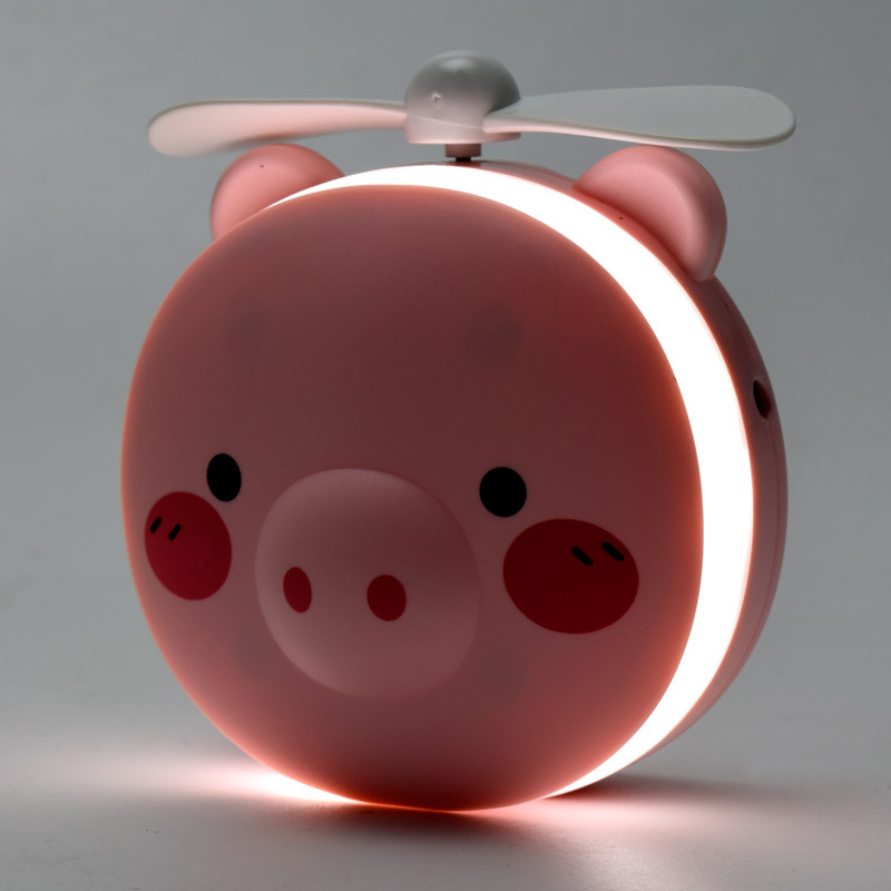 Douyin's piggy beauty mirror pocket fan, usb mini handheld fan, led light for make-up makeup Specification image