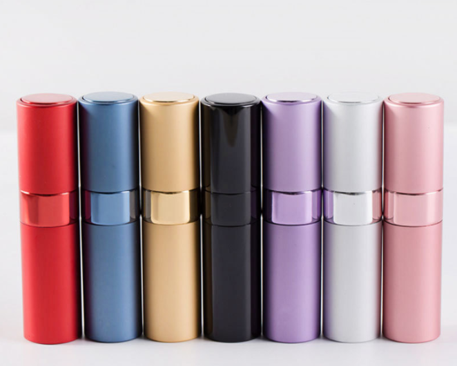 8ml rotating spray perfume bottle, aluminum portioned bottle, glass empty bottle, rotating telescopic cosmetic spray bottle in stock