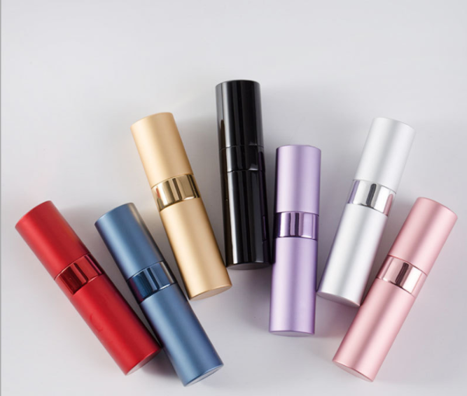8ml rotating spray perfume bottle, aluminum portioned bottle, glass empty bottle, rotating telescopic cosmetic spray bottle in stock details Picture