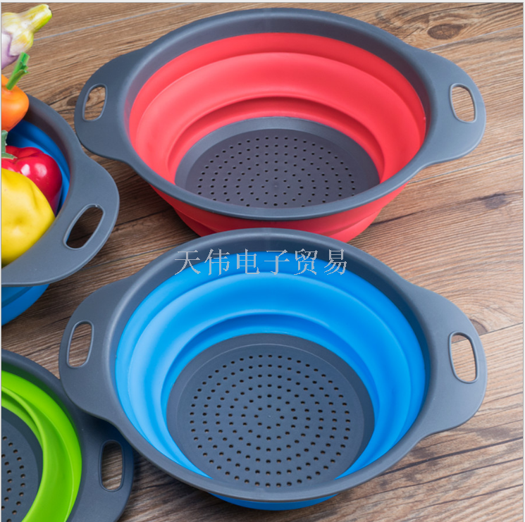 硅胶折叠滤水篮2件套多功能洗菜盆水果篮滤水筛厨房工具伸缩果篮细节图