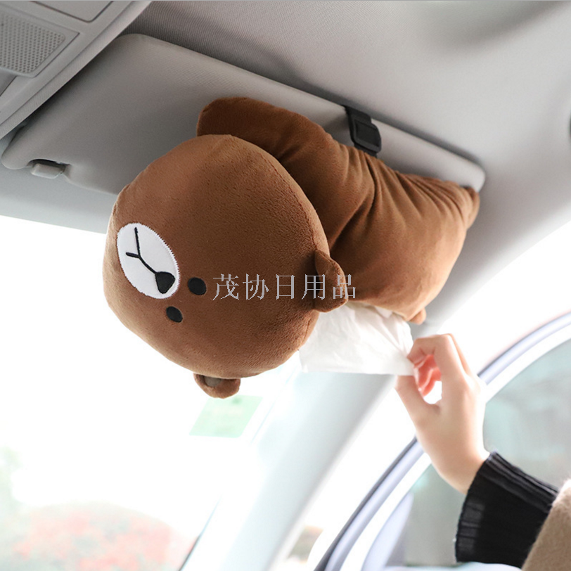 Creative car armrest box, cartoon tissue box, multi-functional and cute husky brown bear car tissue case details Picture