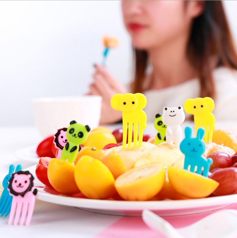 动物庄园可爱迷你便当签儿童卡通水果叉套装创意塑料便当装饰签