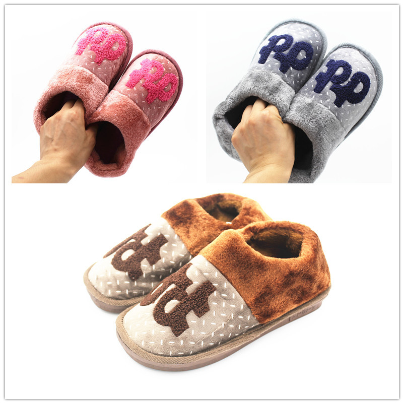 2019 Winter new lettered wool cotton slippers Home indoor floor slippers anti-slip men's and women's couple cotton shoes