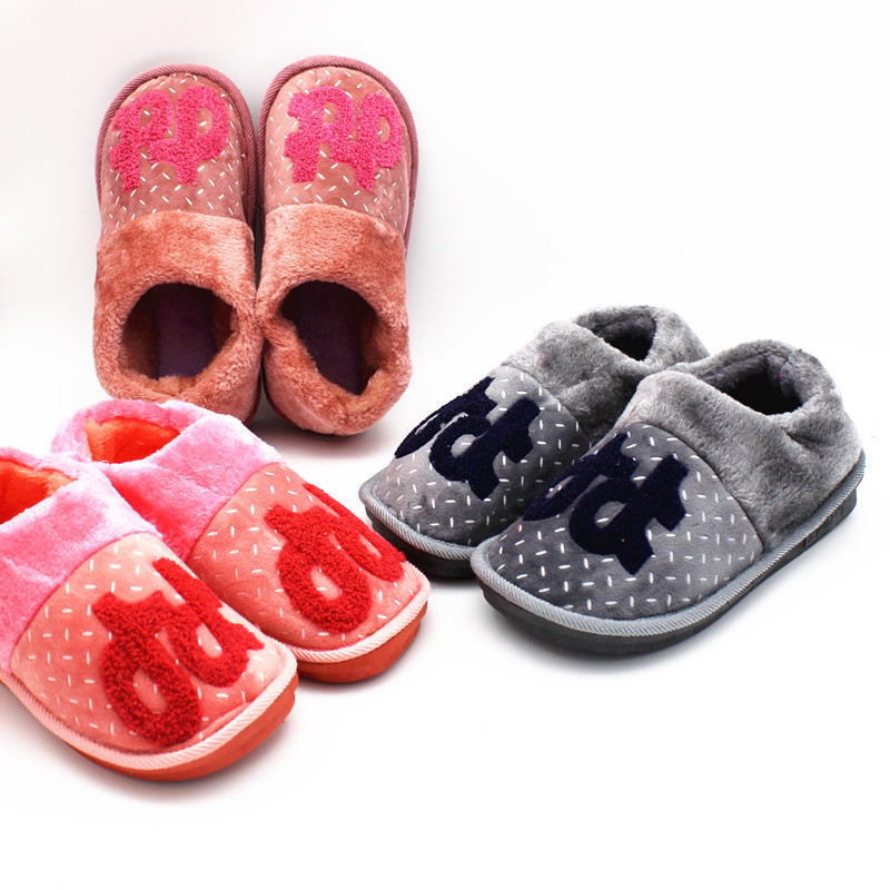 2019 Winter new lettered wool cotton slippers Home indoor floor slippers anti-slip men's and women's couple cotton shoes Item Picture