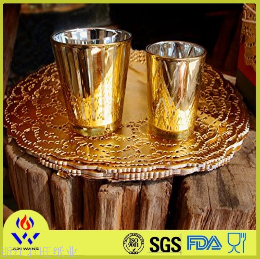 Direct Sales Round Golden Hotel Paper Silver Hollow Paper Pad Disposable Oil Absorbent Paper Oil Proof Pad Paper