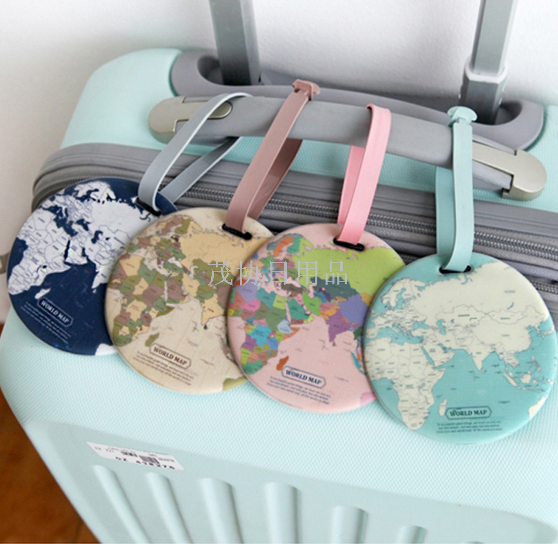 World map luggage tag Round Earth luggage tag high frequency hot pressed PVC luggage tag