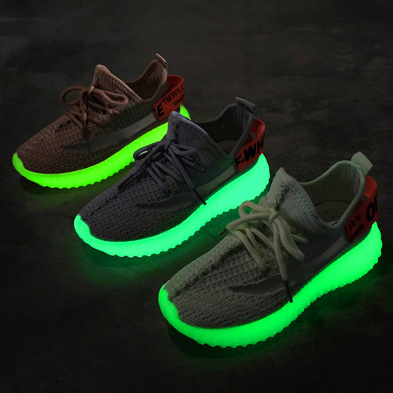 Meifang Children's shoes Spring and Autumn edition Korean men's and women's sports shoes Glow-in-the-dark coconut flying knit sports shoes a substitute hair thumbnail