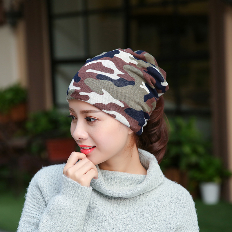 Stall Wholesale New Women's Camo Headscarf Outdoor Knitted Hat Creative Hat Fashion Pullover Hat Custom details Picture