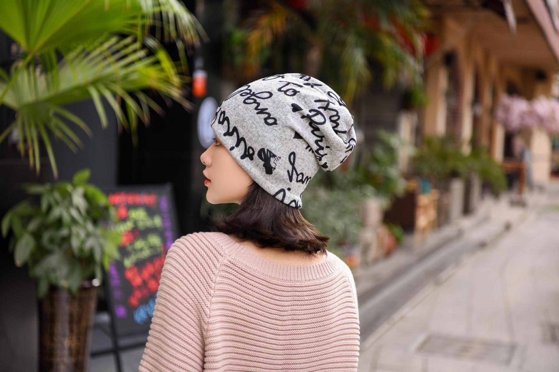 Aliexpress Hot Selling Love Letters Printed Knitted Hats Outdoor Sports Fashion Ladies Heaps Hats Wholesale Pullover Hats Application Scenario