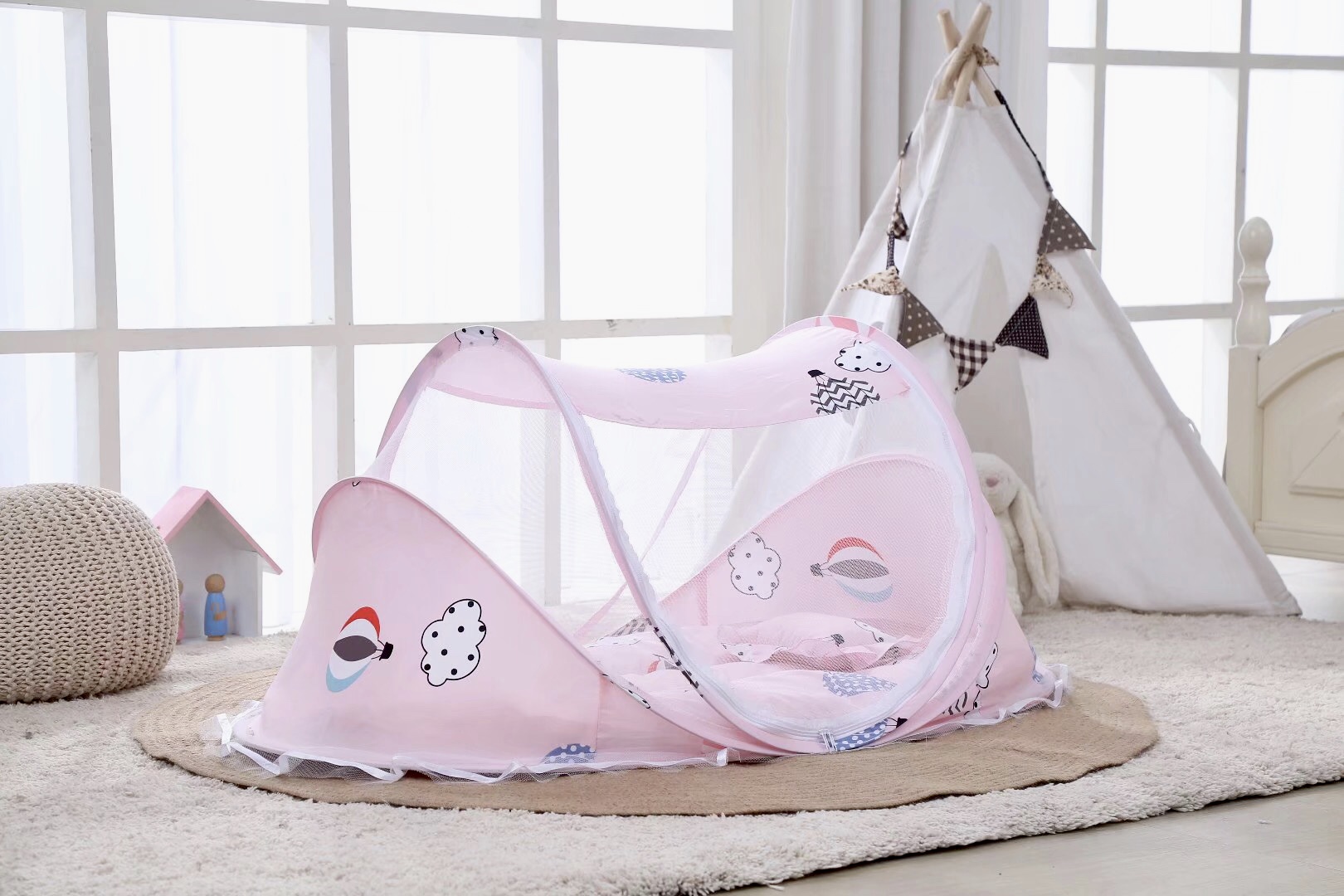 起跑线婴儿蚊帐折叠蚊帐带睡垫枕头蚊帐床三件套音乐婴儿蚊帐