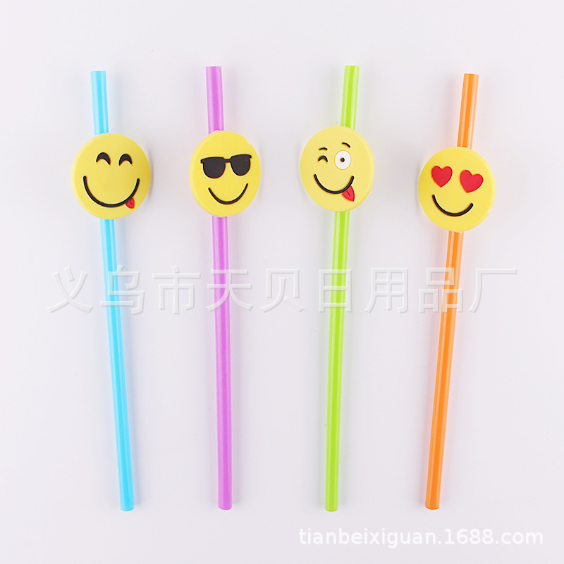 Emoji Straw Smiley Greedy Love Straw Solid Color Pp Straight Pipe Daily Fun Straw