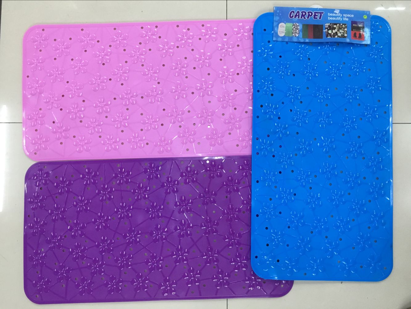 New solid color/transparent rectangular plum blossom bathroom mat, PVC mat, anti-slip mat, anti-drop mat, foot mat, door mat, 36*68CM Item Picture
