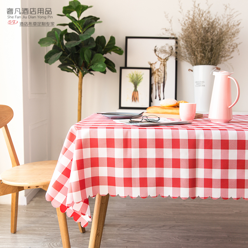 田园方格餐桌布家用餐厅客厅长方形正方形茶几台布格子桌布布艺细节图
