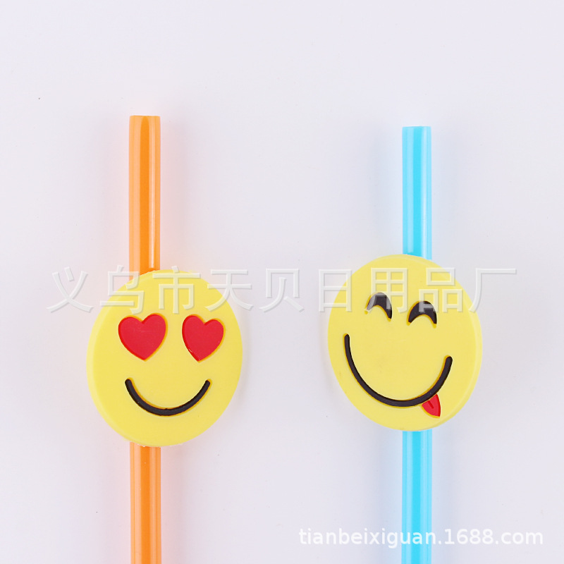 Emoji Straw Smiley Greedy Love Straw Solid Color Pp Straight Pipe Daily Fun Straw details Picture