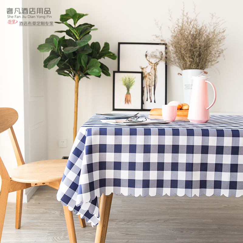 田园方格餐桌布家用餐厅客厅长方形正方形茶几台布格子桌布布艺产品图