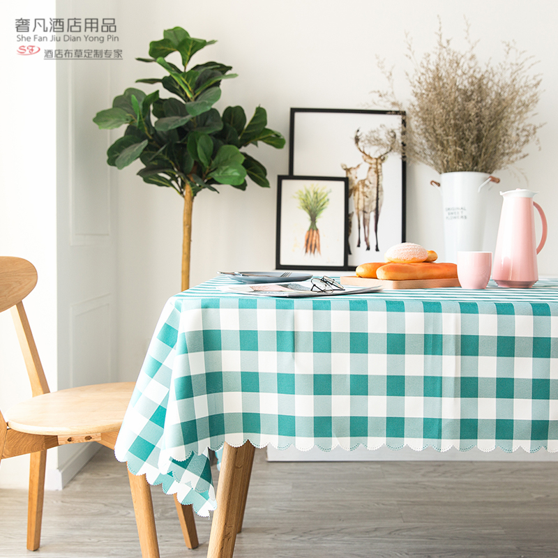 田园方格餐桌布家用餐厅客厅长方形正方形茶几台布格子桌布布艺白底实物图