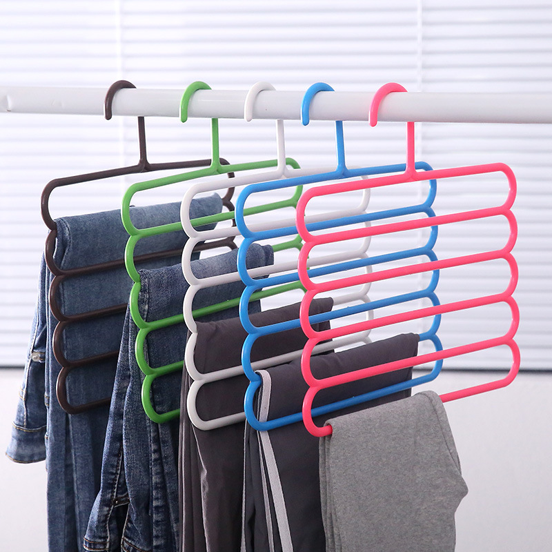 糖果色魔术三层防滑衣架 多功能收纳五层裤架塑料晾晒衣架厂家