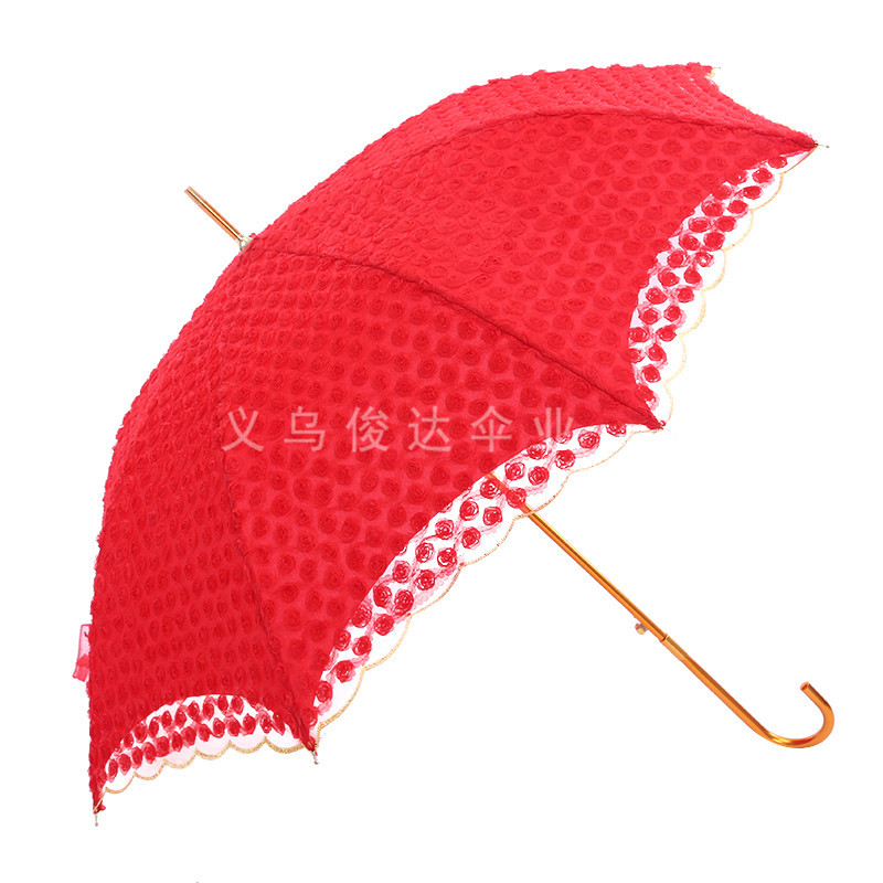 婚庆结婚用品高档蕾丝边遮阳晴雨伞新娘伞 红色折叠式雨伞
