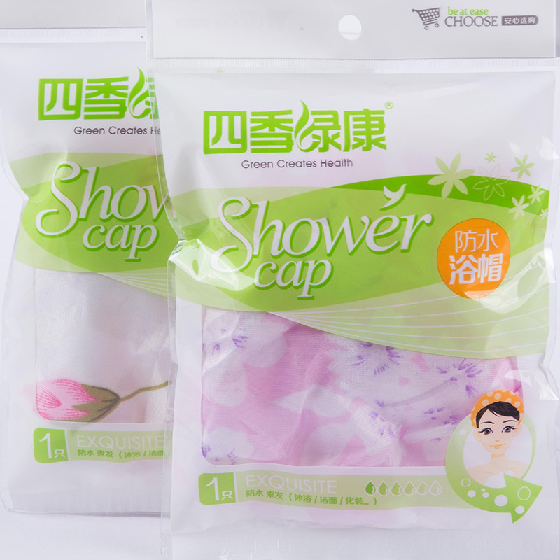 厂家批发彩色防水高品质沐浴帽 双层防水面料涤纶多用型花色浴帽细节图