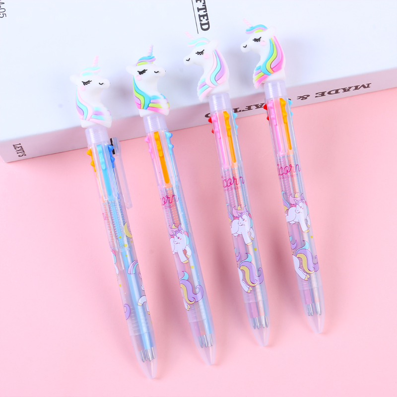 Factory direct cartoon creative 6-color unicorn pen refill press multi-functional ballpoint pen students with small fresh details Picture