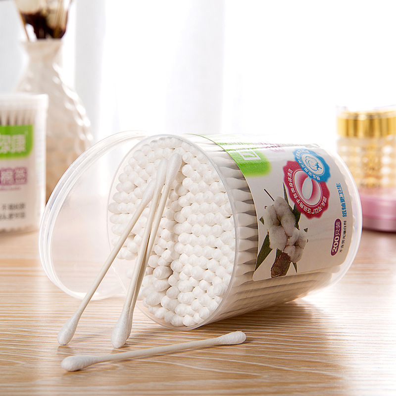 Factory Direct Cotton Double Head Disposable Bamboo Stick Cotton Swabs Beauty Makeup Remover Health 200 2-Head Boxed Cotton Swabs details Picture