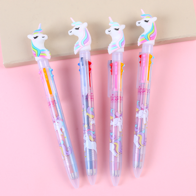 Factory direct cartoon creative 6-color unicorn pen refill press multi-functional ballpoint pen students with small fresh full figure