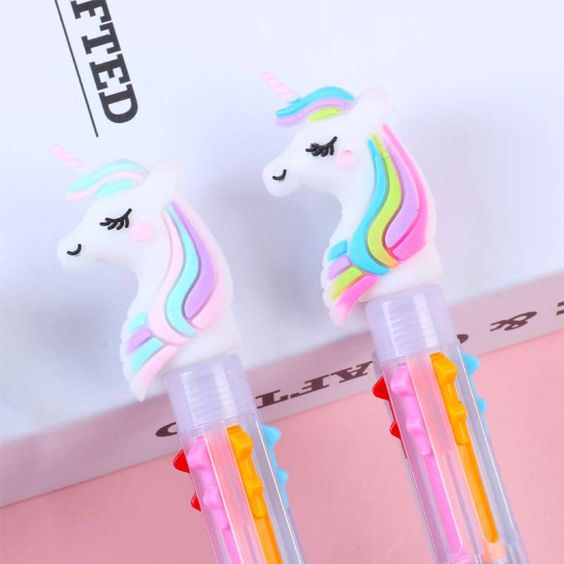 Factory direct cartoon creative 6-color unicorn pen refill press multi-functional ballpoint pen students with small fresh Specification drawing