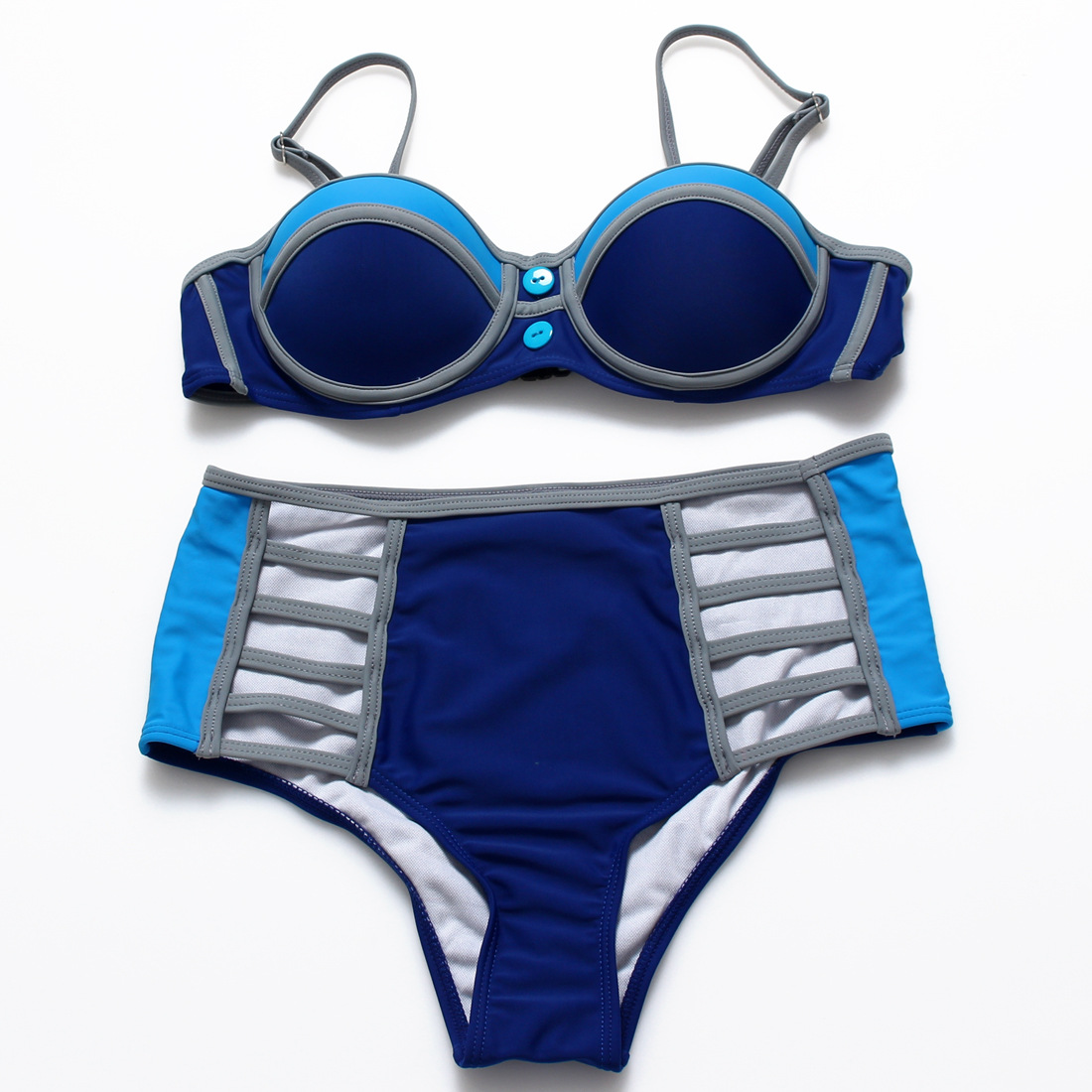 Splicing high waist gather show thin manufacturers direct sales of high quality European bikini full figure