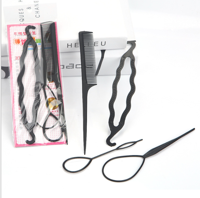 Korean version double-hook hair straightener, hair straightener, hair stick, pointed-tail comb set, new French hair care tools