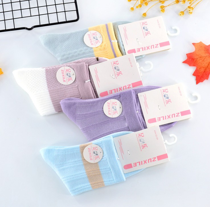 新品袜子秋冬棉袜 日系刺绣双针纯棉中筒螺纹口女袜产品图