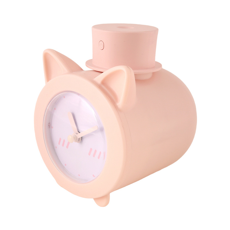 时光猫加湿器USB空气净化器空调家用小夜灯加湿器时钟动物加湿器白底实物图