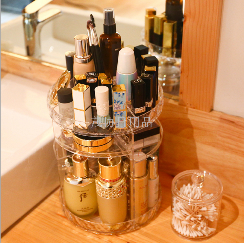 Rotating cosmetics box Dormitory tidy acrylic dressing table lipstick skin care products transparent desktop shelf