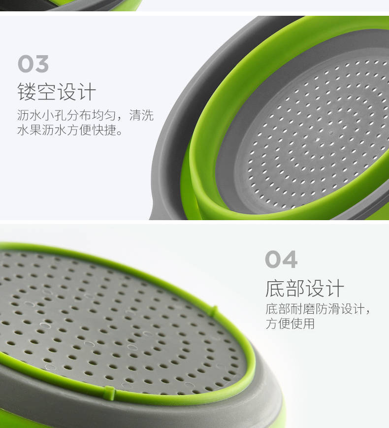 厨房用品折叠硅胶洗菜篮水果篮易收纳沥水篮塑料客厅水果盘淘米筛细节图